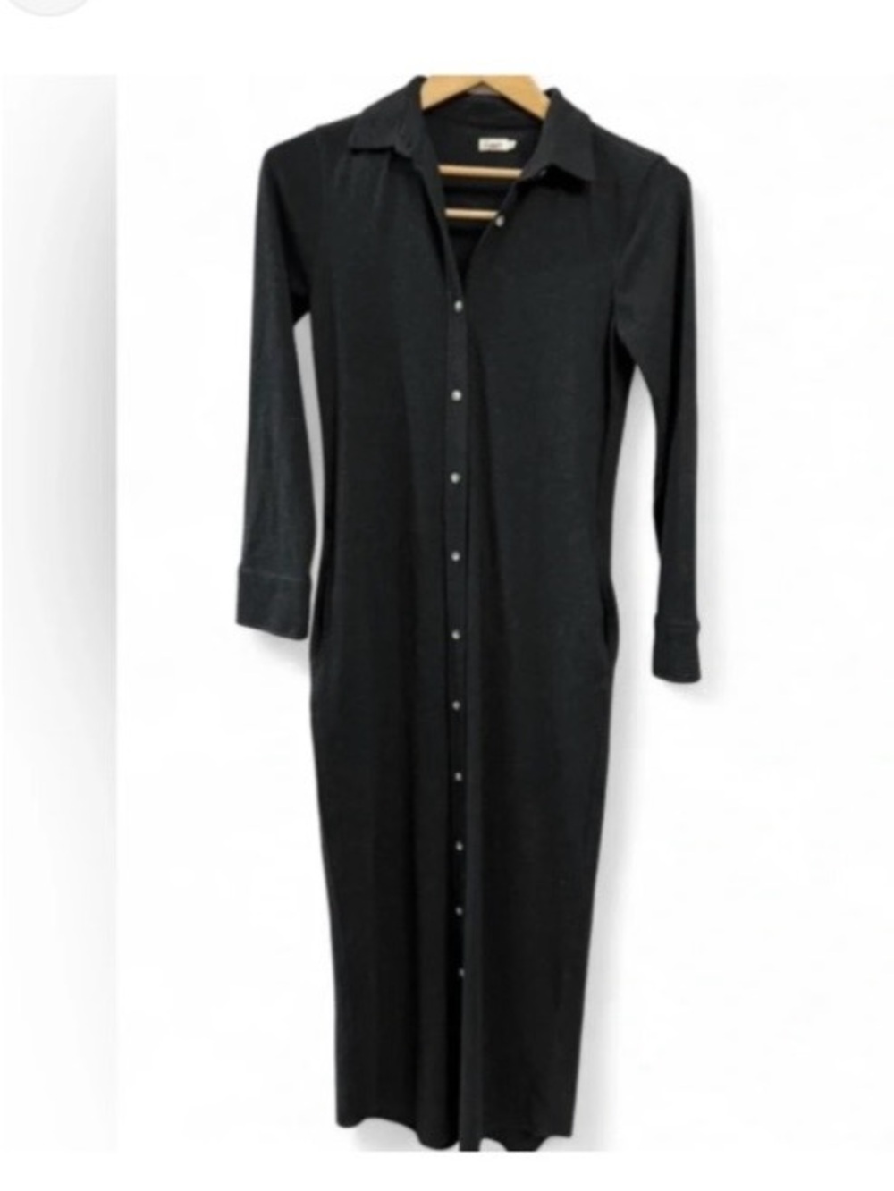 Faherty Black Button-Front Maxi Shirt Dress with Slit - Picture 4 of 5
